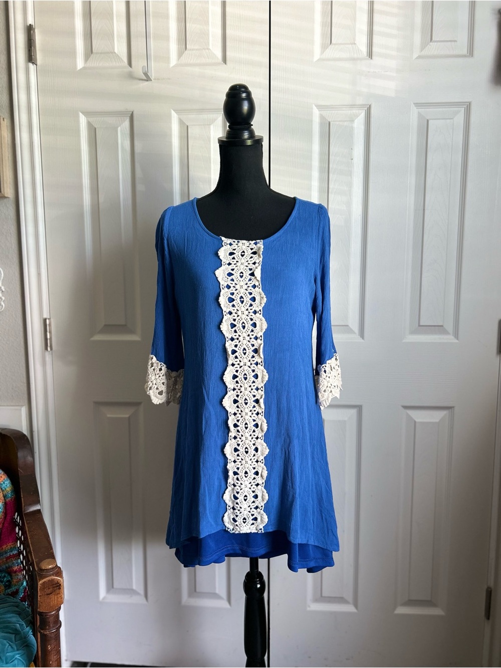 blue high low layered bohemian long sleeve tunic mini dress